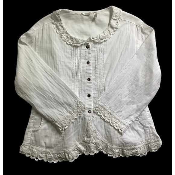 Kleen white lace-trimmed collar pin-tuck details on front tie Back XL white - Picture 4 of 7